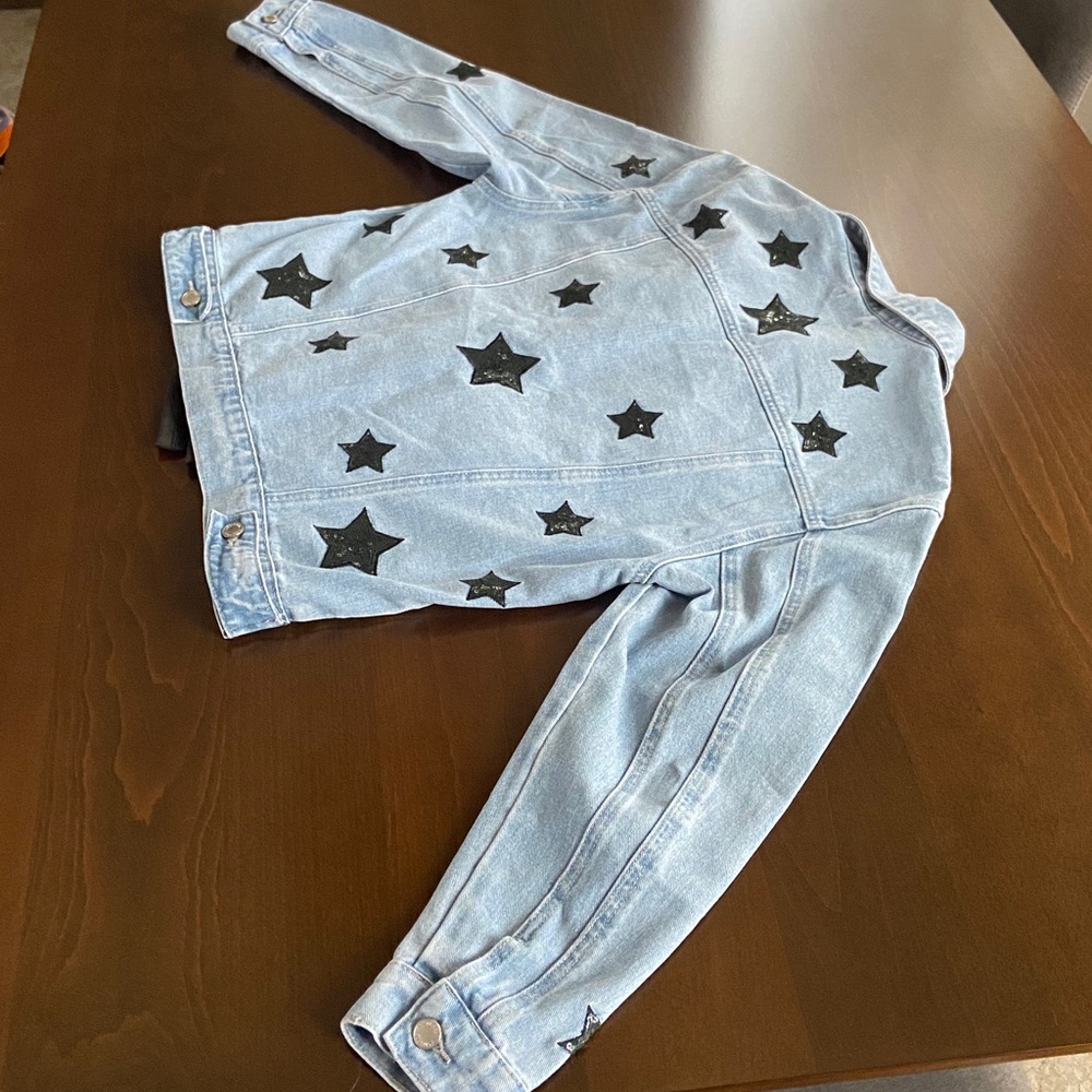 Sale! Nasty Gal Blue Denim Jacket with Black Sequin Stars. US Size 6 - Picture 16 of 17
